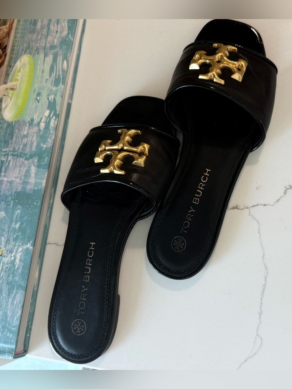 Tory Burch Black Eleanor Slides Sandals size 7 - Picture 4 of 7